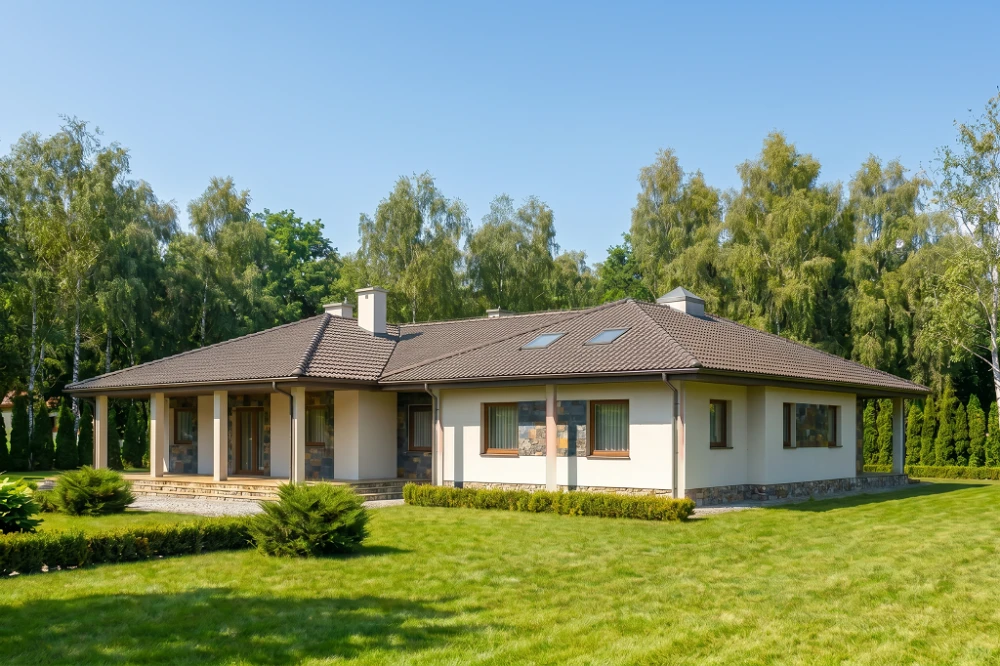 Projekt domu Marmarole Due L-6393, parterowy ze strychem, bez garażu, bez podpiwniczenia - wizualizacja elewacji prawej