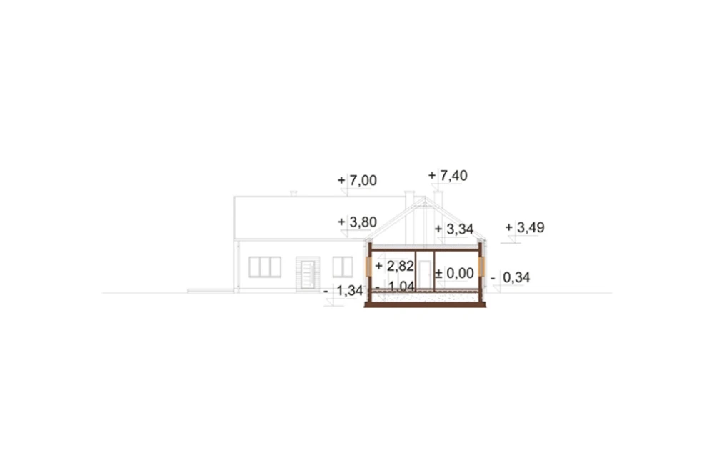 Projekt domu Balceno 2 L-6821, parterowy z poddaszem mieszkalnym, bez podpiwniczenia  - przekrój A-A