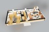 Projekt domu Reliani DM-6824, piętrowy z poddaszem nieużytkowym, jednorodzinny, niepodpiwniczony, z garażem dwustanowiskowym - rzut 3D parteru