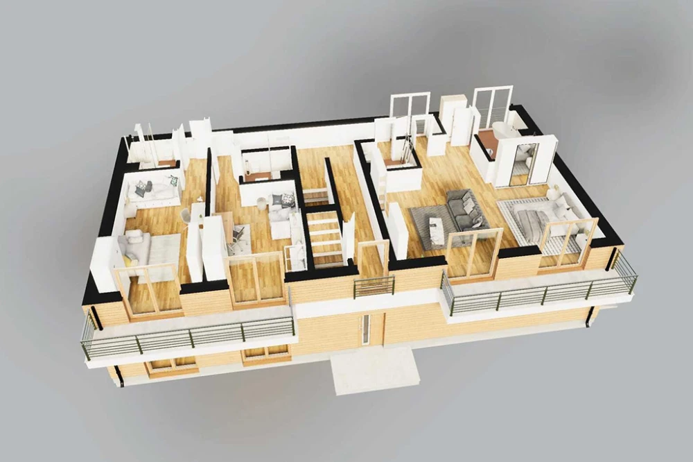 Projekt domu Reliani DM-6824, piętrowy z poddaszem nieużytkowym, jednorodzinny, niepodpiwniczony, z garażem dwustanowiskowym - rzut 3D piętra