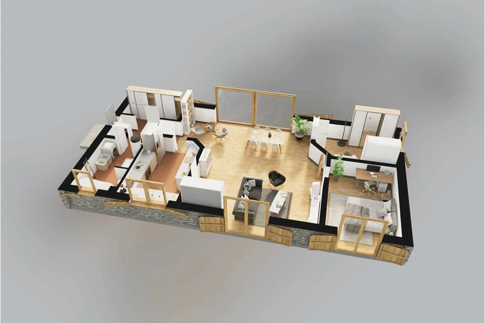 Projekt domu Tingo DM-6840, parterowy, bez garażu, bez podpiwniczenia - rzut 3D parteru