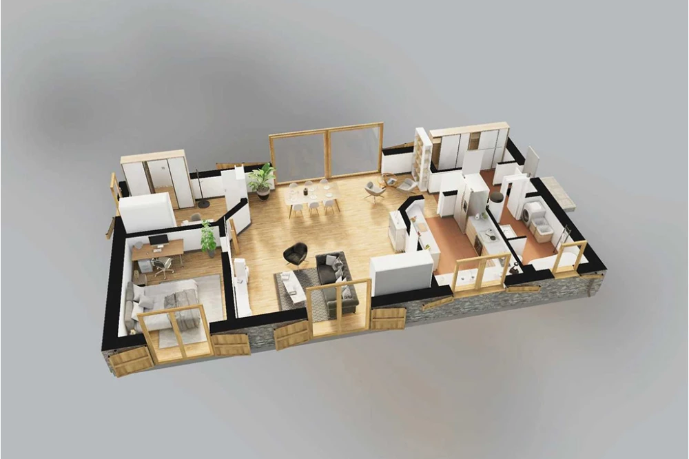 Projekt domu Tingo 2 L-6840, parterowy, bez garażu, bez podpiwniczenia - rzut 3D parteru