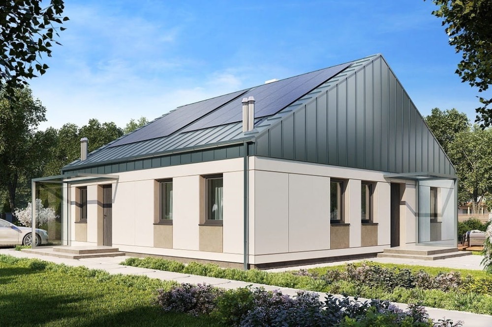 Projekt domu Tarmona 2 tech. L-6757 tech., parterowy z antresolą, dwulokalowy, niepodpiwniczony, bez garażu - kolorystyka wersja 4