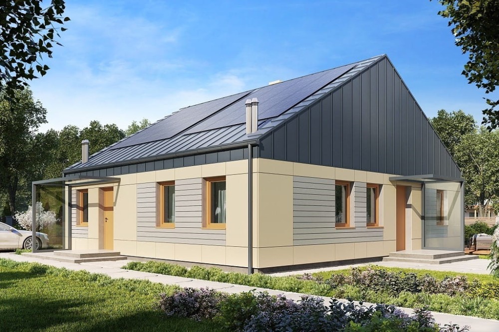 Projekt domu Tarmona 2 tech. L-6757 tech., parterowy z antresolą, dwulokalowy, niepodpiwniczony, bez garażu - kolorystyka wersja 3