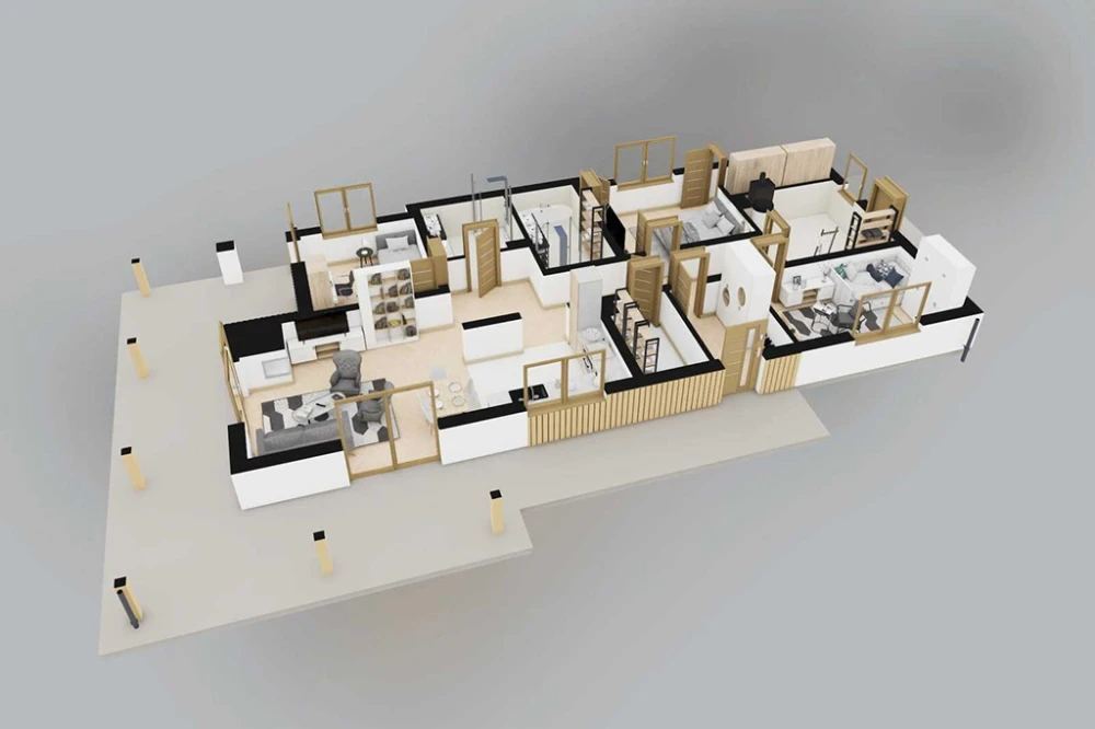Projekt domu Renus DM-6851,  parterowy, niepodpiwniczony, bez garażu - rzut 3D parteru