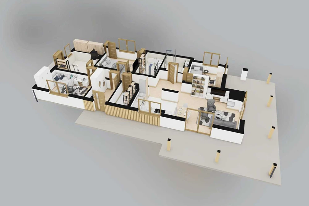 Projekt domu Renus 2 L-6851,  parterowy, niepodpiwniczony, bez garażu - rzut 3D parteru