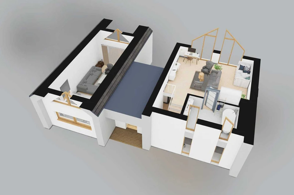 Projekt domu Salone 2 L-6852, parterowy z poddaszem użytkowym, bez podpiwniczenia, bez garażu - rzut 3D poddasza