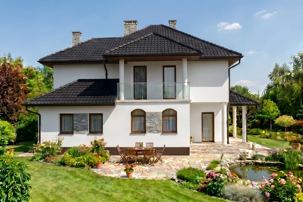 Projekt domu Pordoi DM-6456, piętrowy, z garażem dwustanowiskowym, bez podpiwniczenia - wizualizacja elewacji prawej