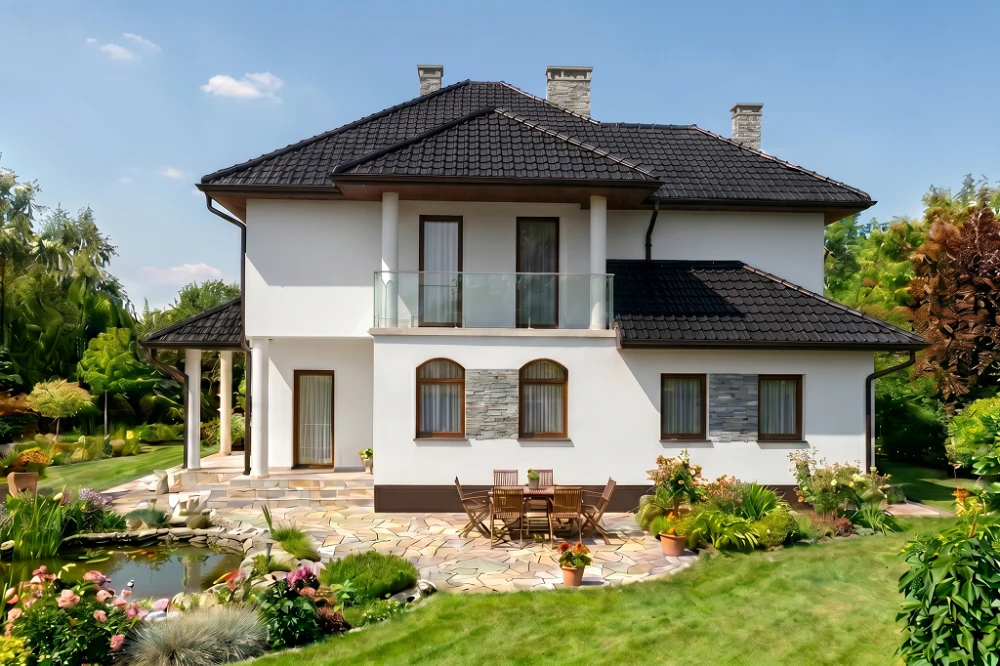Projekt domu Pordoi Due L-6456, piętrowy, z garażem dwustanowiskowym, bez podpiwniczenia - wizualizacja elewacji lewej