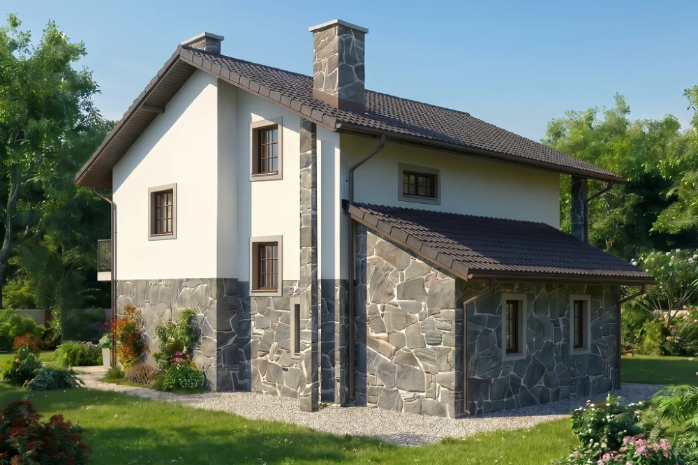 Projekt domu Lavaredo Due L-6438, piętrowy, z garażem, częściowo podpiwniczony - wizualizacja elewacji ogrodowej