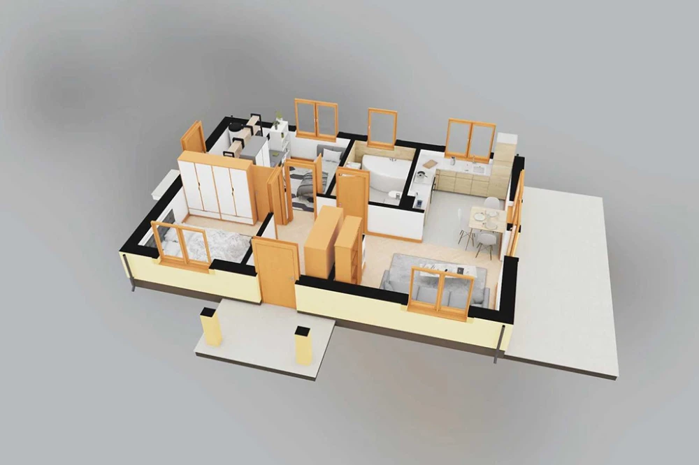 Projekt domu Olonia 2 L-6871, parterowy, niepodpiwniczony, bez garażu - rzut 3D parteru
