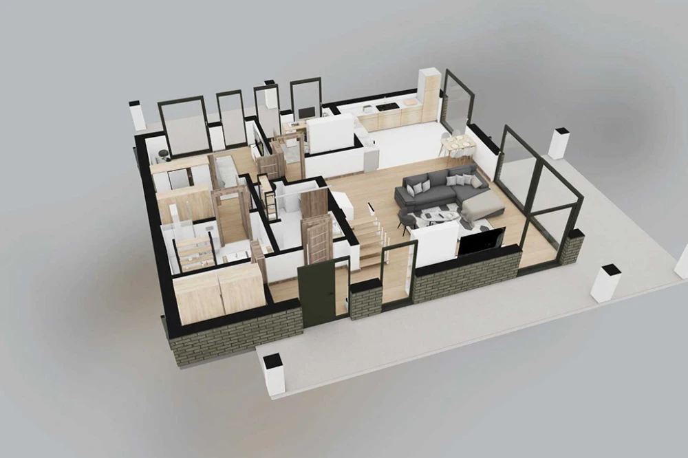 Projekt domu Atra DM-6875, parterowy, bez podpiwniczenia – rzut 3D parteru