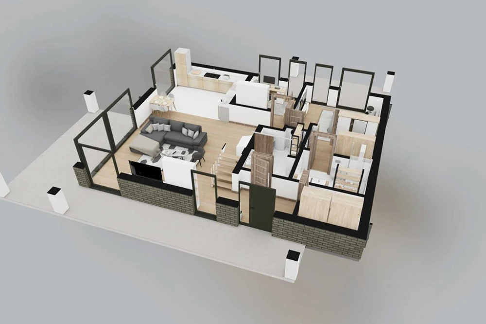 Projekt domu Atra 2 L-6875, parterowy, bez podpiwniczenia – rzut 3D parteru