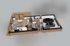 Projekt domu Isan DM-6888, jednorodzinny parterowy z poddaszem użytkowym, niepodpiwniczony, z garażem dwustanowiskowym - rzut 3D parteru