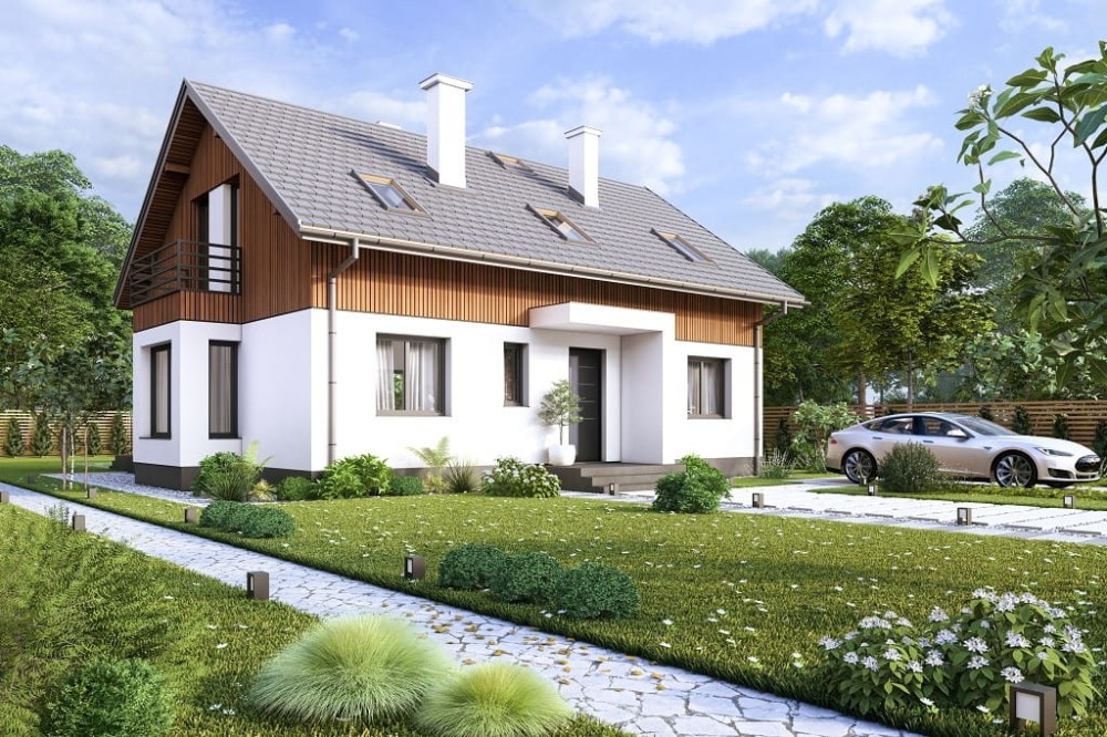 Projekt domu Erusa tech. DM-6815 tech., parterowy, z poddaszem użytkowym, niepodpiwniczony, bez garażu - kolorystyka wersja 4