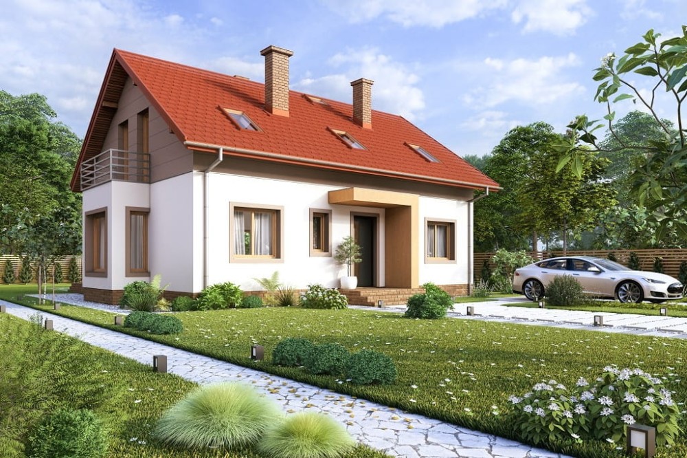 Projekt domu Erusa tech. DM-6815 tech., parterowy, z poddaszem użytkowym, niepodpiwniczony, bez garażu - kolorystyka wersja 2