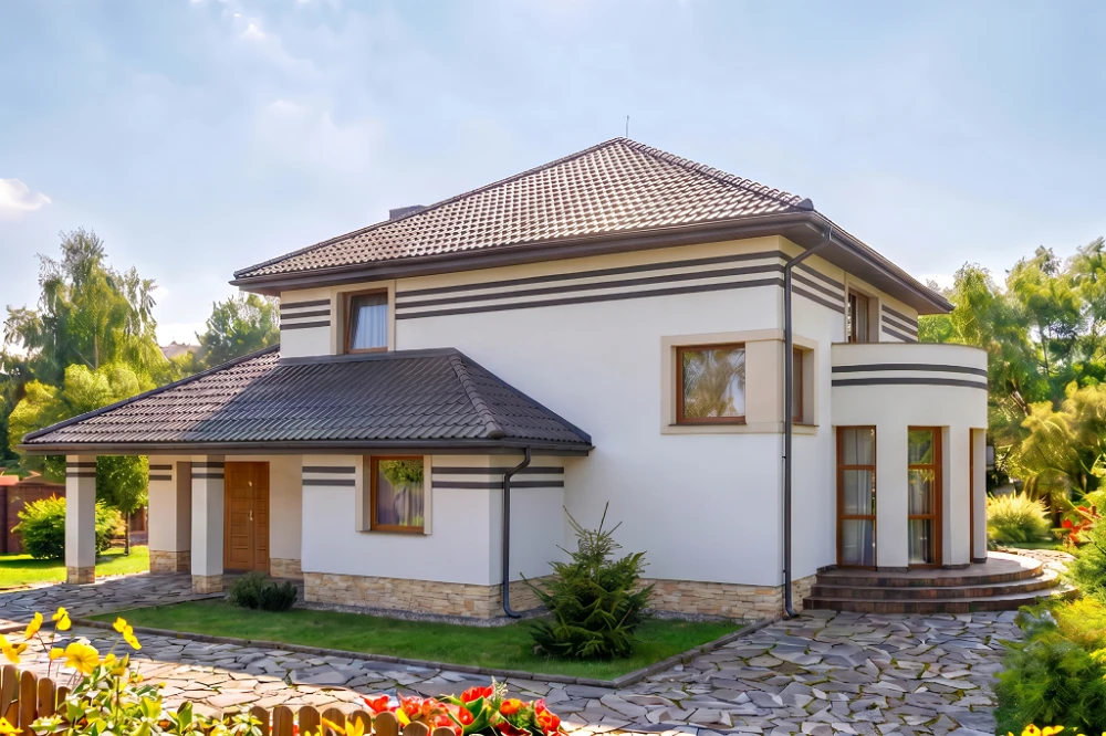 Projekt domu Przeździecko tech. L-6109 tech.,  piętrowy, z garażem, bez podpiwniczenia - wizualizacja elewacji prawej