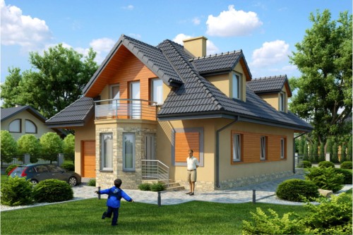Projekt domu Iwonicz tech. DM-6355 tech., parterowy z poddaszem mieszkalnym, bez podpiwniczenia, z garażem - kolorystyka wersja 2