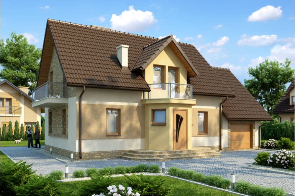 Projekt domu Jantar tech. DM-6357 tech., parterowy z garażem, z poddaszem mieszkalnym, bez podpiwniczenia - kolorystyka wersja 4