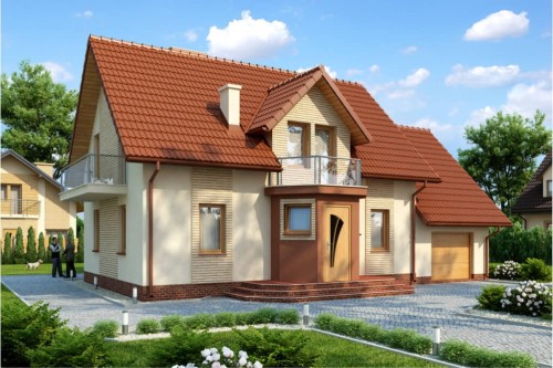 Projekt domu Jantar tech. DM-6357 tech., parterowy z garażem, z poddaszem mieszkalnym, bez podpiwniczenia - kolorystyka wersja 2