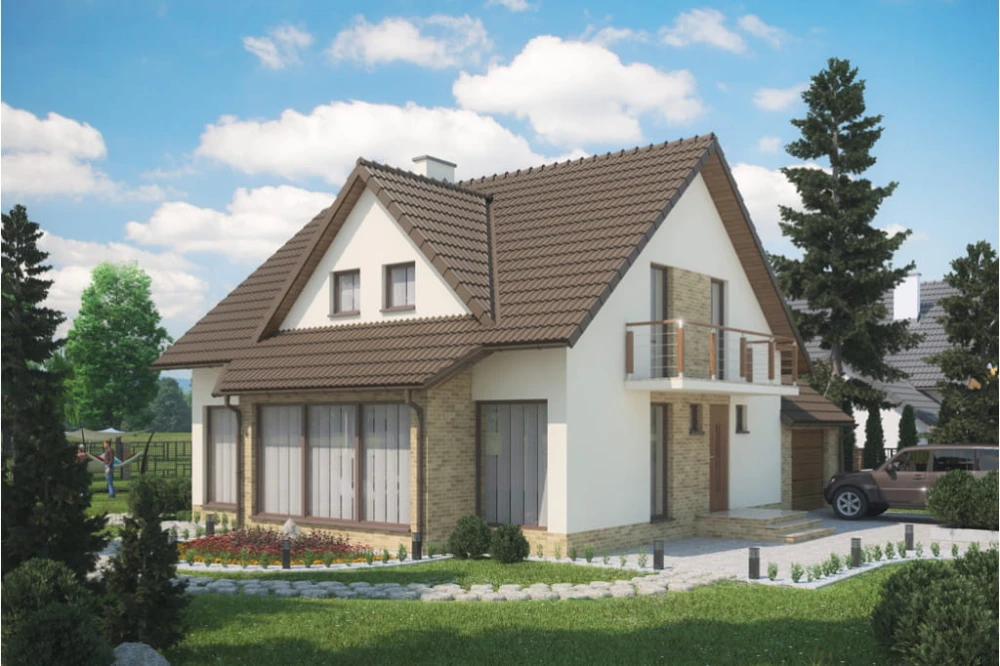 Projekt domu Dębiny 2 tech. L-6359 tech., parterowy z poddaszem mieszkalnym, z garażem, bez podpiwniczenia - kolorystyka wersja 2