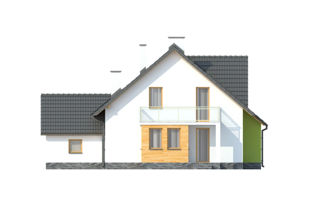 Projekt domu Dębiny 2 L-6359, parterowy z poddaszem mieszkalnym, z garażem, bez podpiwniczenia -  elewacja ogrodowa