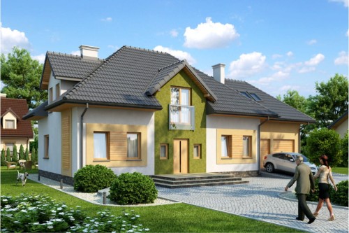 Projekt domu Bielany tech. DM-6364 tech., parterowy z poddaszem mieszkalnym, bez podpiwniczenia, z garażem - kolorystyka wersja 2