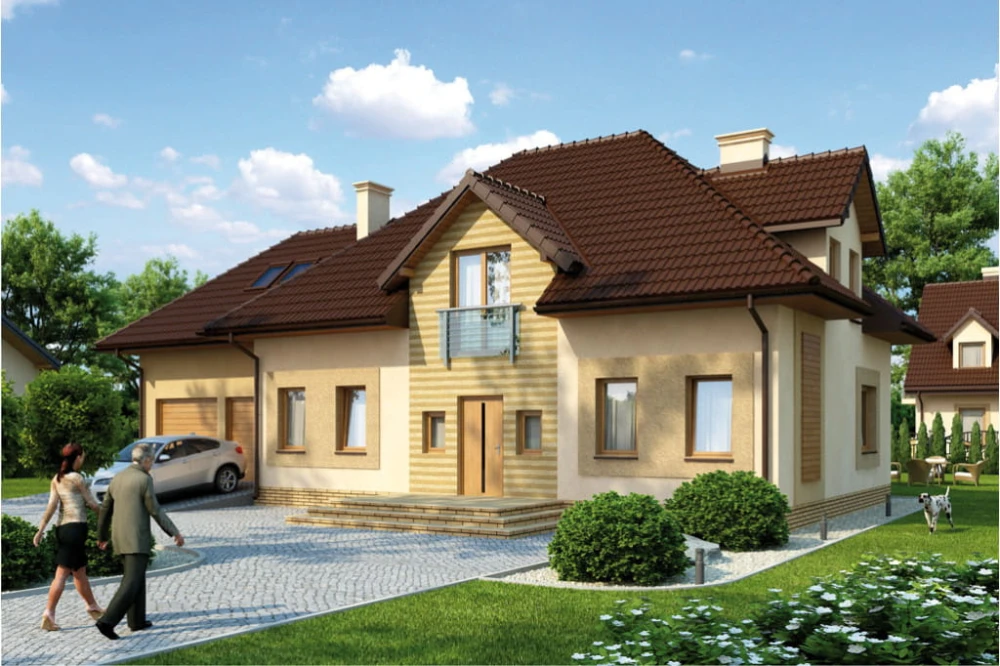 Projekt domu Bielany 2 tech. L-6364 tech., parterowy z poddaszem mieszkalnym, bez podpiwniczenia, z garażem - kolorystyka wersja 3