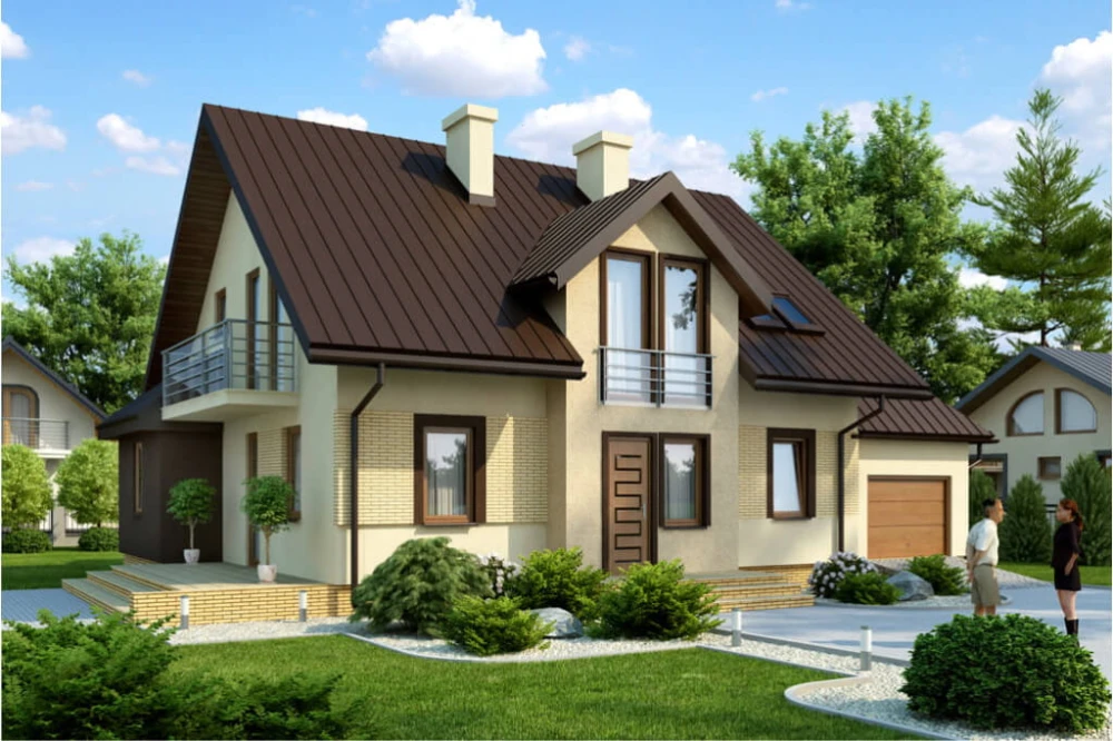 Projekt domu Chabrowo 2 tech. L-6370 tech., parterowy z poddaszem mieszkalnym, z garażem, bez podpiwniczenia - kolorystyka wersja 3