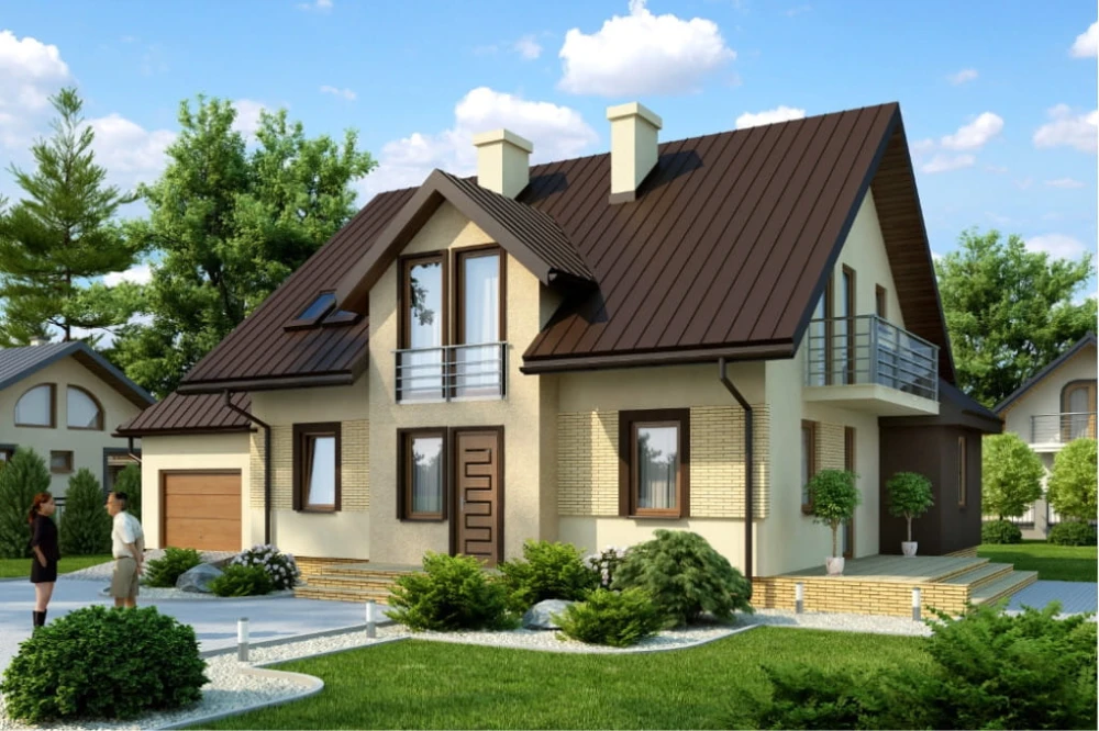 Projekt domu Chabrowo N tech. DM-6370 N tech., parterowy z poddaszem mieszkalnym, z garażem, bez podpiwniczenia - kolorystyka wersja 3