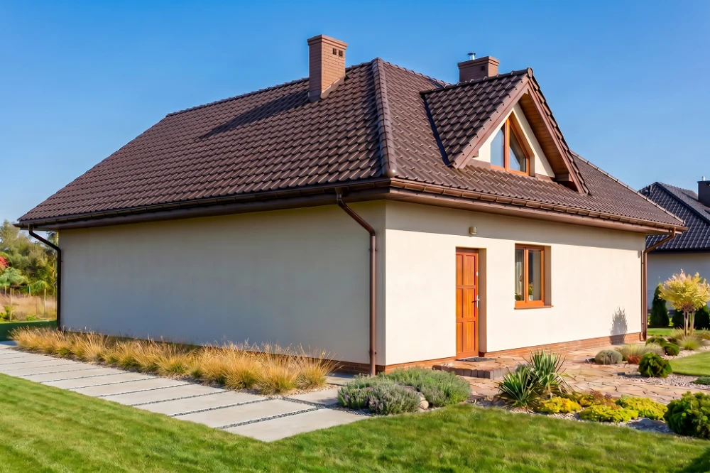 Projekt domu Tymianki DM-6131, parterowy z poddaszem mieszkalnym, bez podpiwniczenia, bez garażu - wizualizacja elewacji frontowej