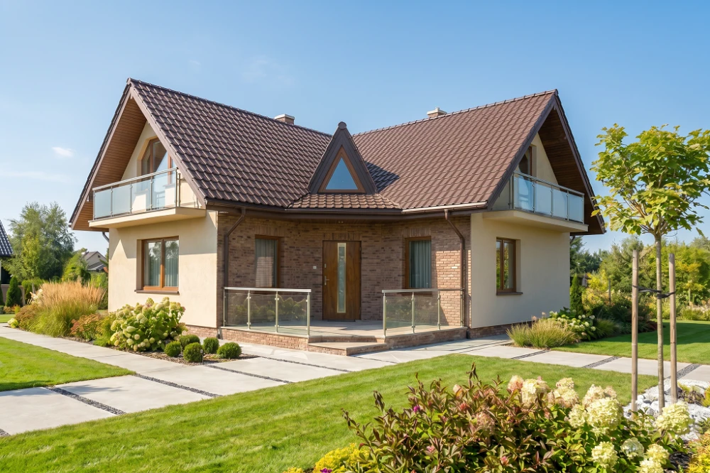 Projekt domu Patoka L-6131, parterowy z poddaszem mieszkalnym, bez podpiwniczenia, bez garażu - wizualizacja elewacji ogrodowej