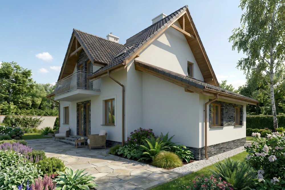 Projekt domu Sosnowa L-6190, parterowy z poddaszem mieszkalnym, bez podpiwniczenia, z garażem - wizualizacja elewacji lewej