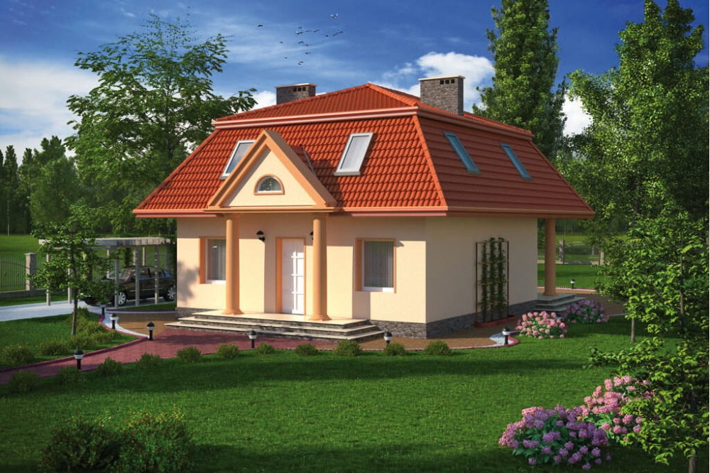Projekt domu Przybysławice 2 tech. L-5530 tech., parterowy z poddaszem mieszkalnym, częściowo podpiwniczony - kolorystyka wersja 4