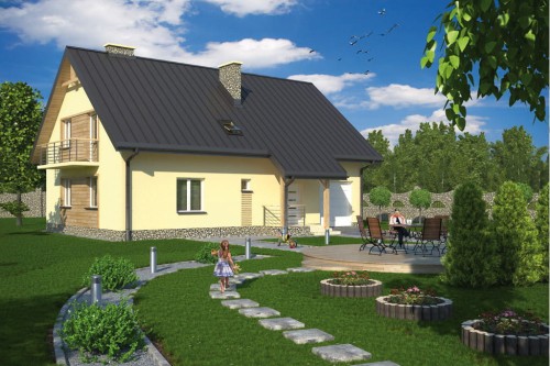 Projekt domu Szarejki tech. L-5534 tech., parterowy z poddaszem mieszkalnym, z garażem, bez podpiwniczenia - kolorystyka wersja 1