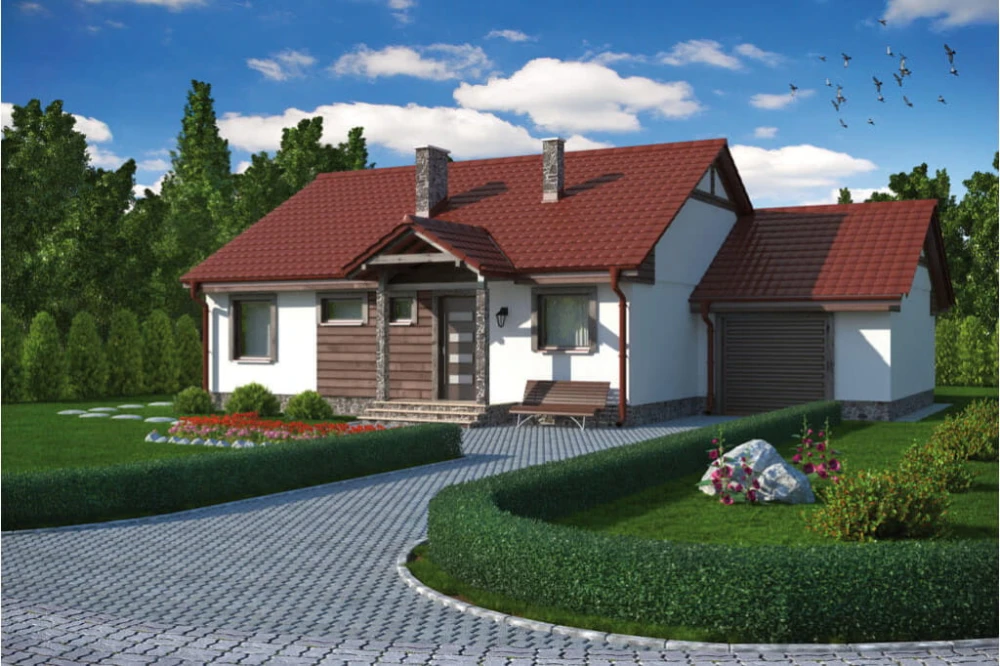 Projekt domu Domaszków tech. L-5538 tech., parterowy z garażem, bez podpiwniczenia - kolorystyka wersja 3