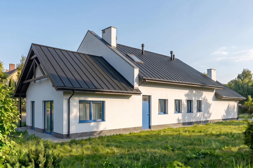 Projekt warsztatu samochodowego K-60 B, parterowy, niepodpiwniczony, zaprojektowany w technologii tradycyjnej murowanej - wizualizacja elewacji ogrodowej
