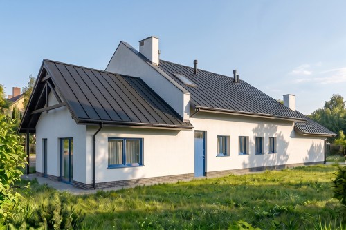 Projekt warsztatu samochodowego K-60 B, parterowy, niepodpiwniczony, zaprojektowany w technologii tradycyjnej murowanej - wizualizacja elewacji ogrodowej