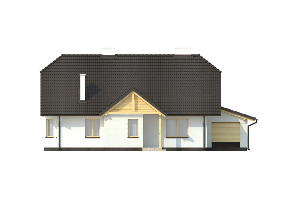 Projekt domu Gozdów L-6167, parterowy z poddaszem mieszkalnym, częściowo podpiwniczony, z garażem - elewacja frontowa