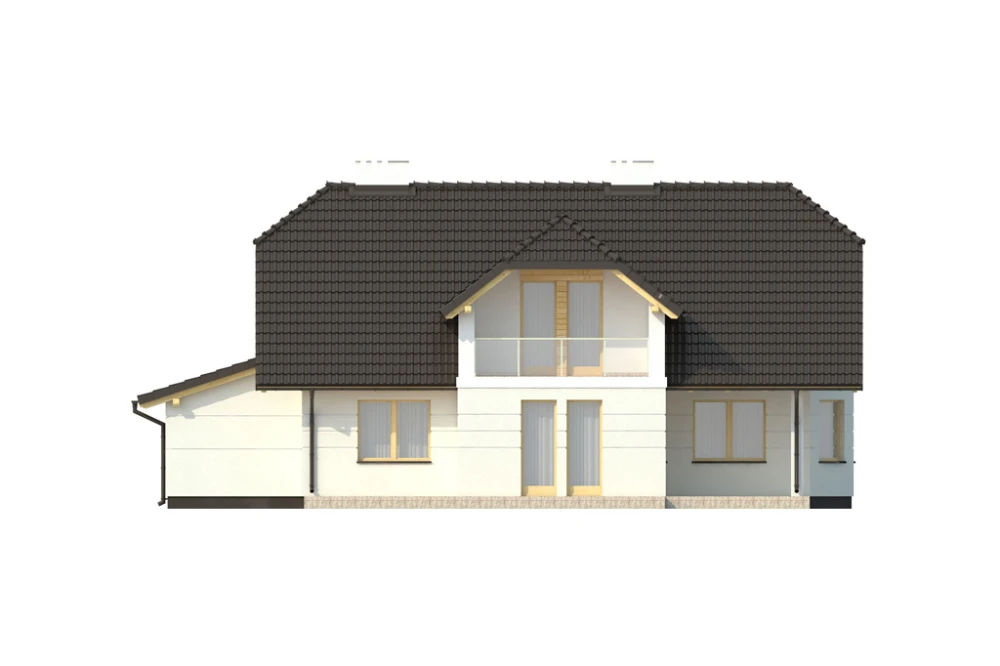Projekt domu Gozdów L-6167, parterowy z poddaszem mieszkalnym, częściowo podpiwniczony, z garażem - elewacja ogrodowa