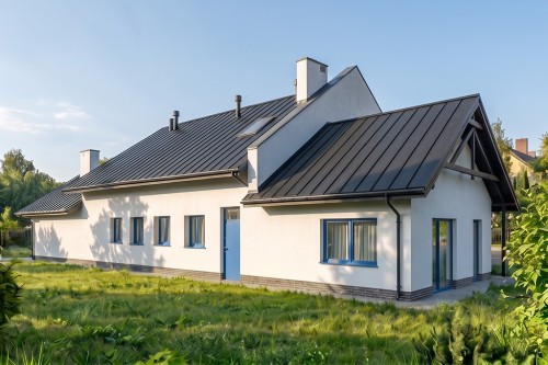Projekt warsztatu samochodowego LK-60 B, parterowy, niepodpiwniczony, zaprojektowany w technologii tradycyjnej murowanej - wizualizacja elewacji ogrodowej