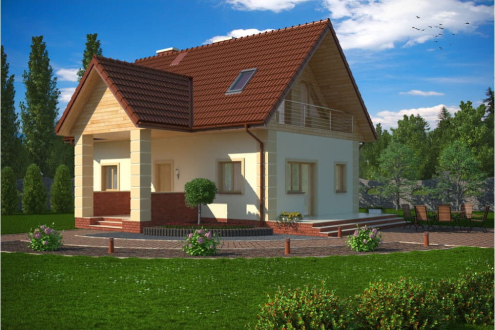 Projekt domu Olcza tech. DM-5570 tech., parterowy z poddaszem mieszkalnym, bez podpiwniczenia - kolorystyka wersja 2