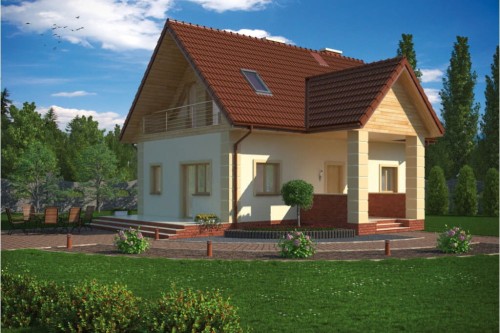 Projekt domu Olecko tech. L-5570 tech., parterowy z poddaszem mieszkalnym, bez podpiwniczenia - kolorystyka wersja 2