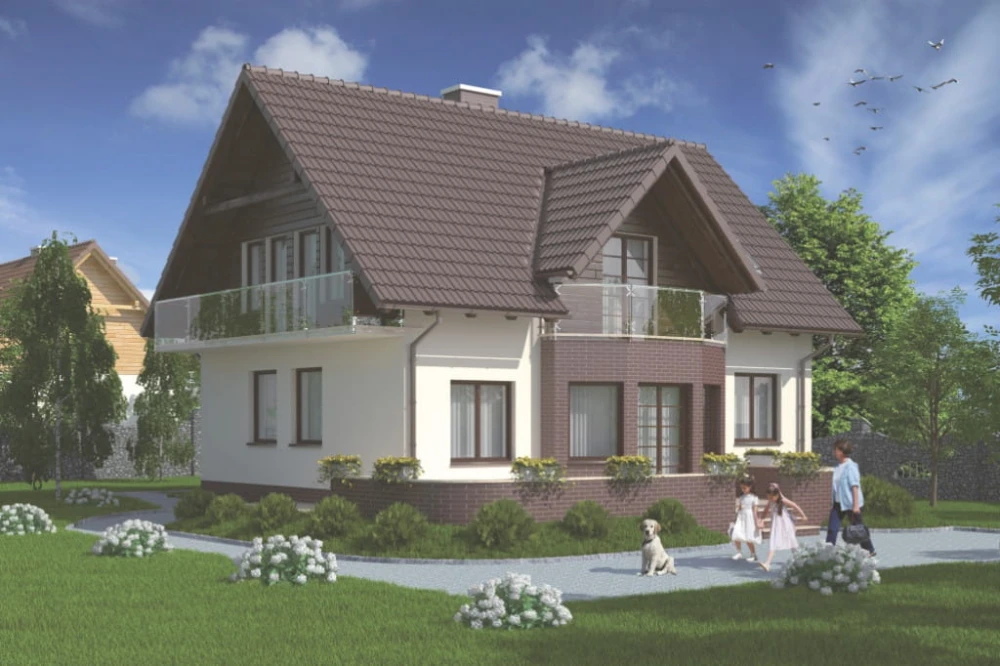 Projekt domu Racławice tech. L-5573 tech., parterowy z poddaszem mieszkalnym, bez podpiwniczenia - kolorystyka wersja 1