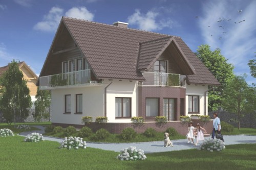 Projekt domu Racławice tech. L-5573 tech., parterowy z poddaszem mieszkalnym, bez podpiwniczenia - kolorystyka wersja 1