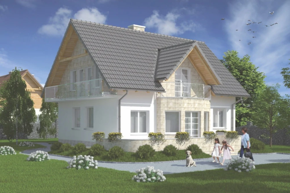 Projekt domu Racławice tech. L-5573 tech., parterowy z poddaszem mieszkalnym, bez podpiwniczenia - kolorystyka wersja 2