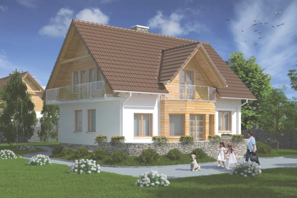 Projekt domu Racławice tech. L-5573 tech., parterowy z poddaszem mieszkalnym, bez podpiwniczenia - kolorystyka wersja 3