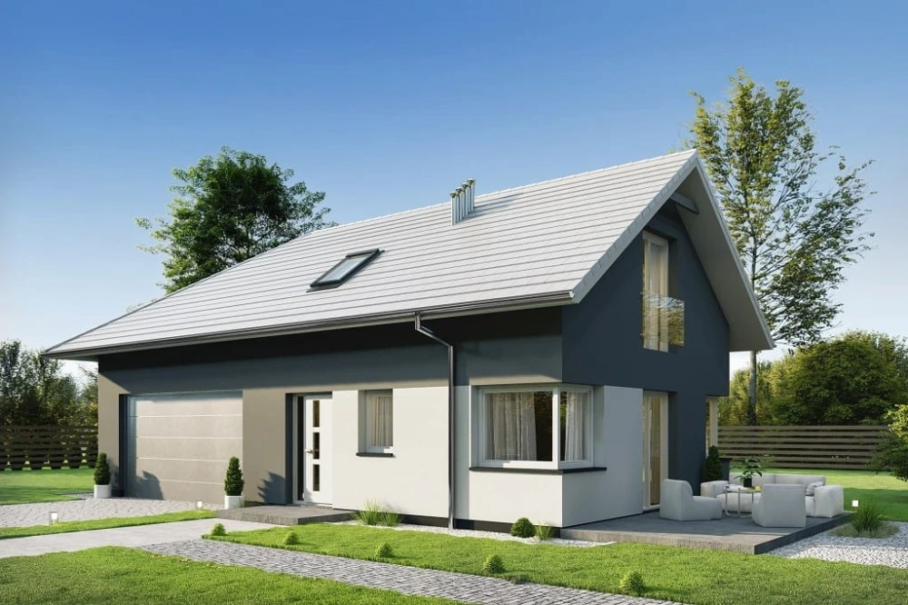 Projekt domu Flaroca 2 L-6740, parterowy z poddaszem użytkowym, garażem dwustanowiskowym, niepodpiwniczony - kolorystyka wersja 3