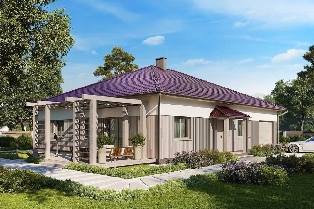 Projekt domu Eldino 2 tech. L-6756 tech., parterowy, z garażem, bez podpiwniczenia - kolorystyka wersja 3