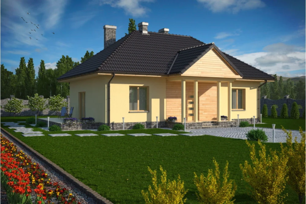 Projekt domu Stawin tech. DM-5594 tech., parterowy, bez podpiwniczenia - kolorystyka wersja 3